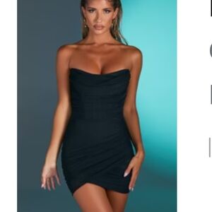 Oh Polly Black Ruched Strapless Bodycon Dress